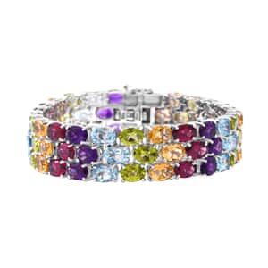 Multi Gemstone 51.40 ctw Multi Row Tennis Bracelet For Women in Platinum Over Sterling Silver, Statement Jewelry For Wedding 6.50 Inches
