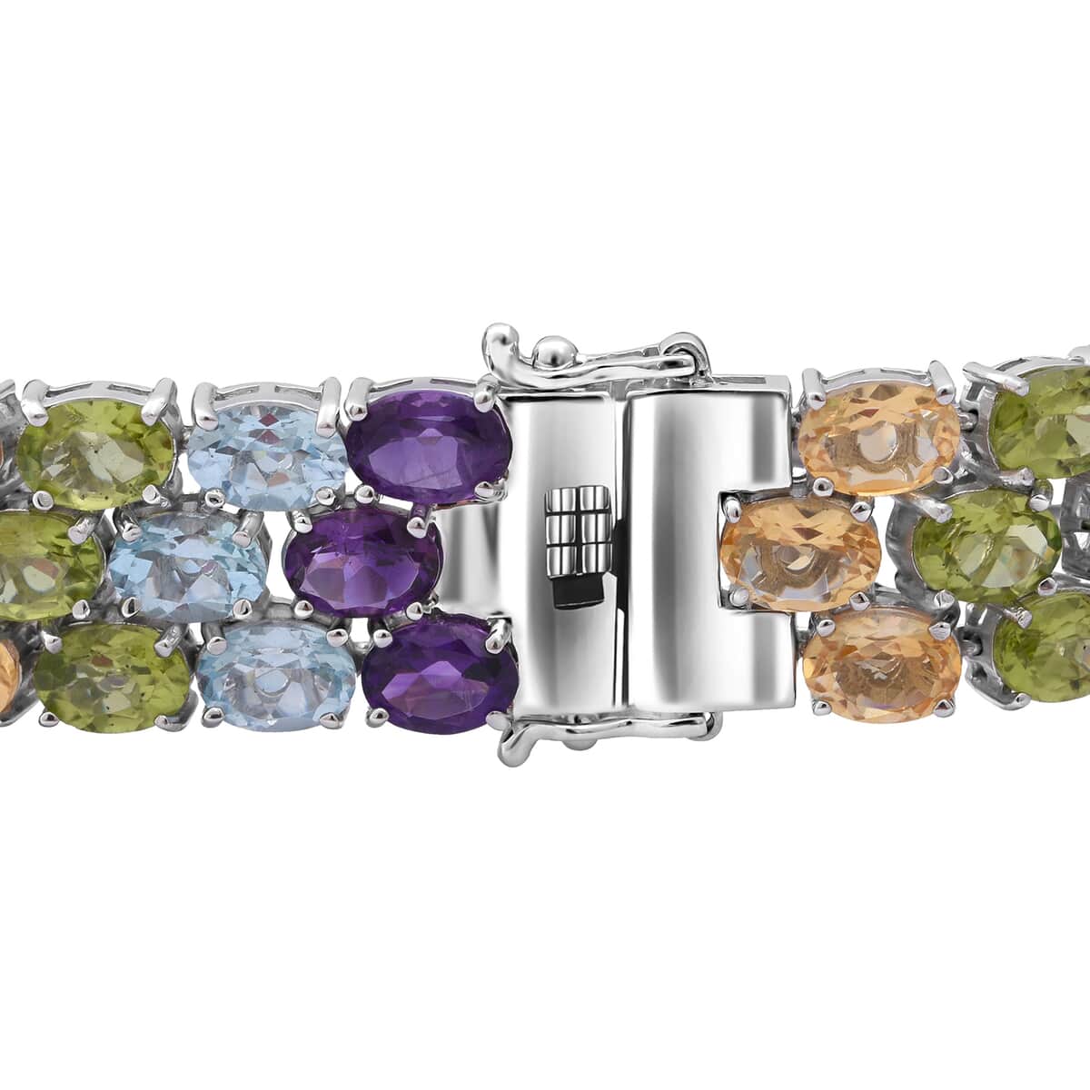 Multi Gemstone 51.40 ctw Multi Row Tennis Bracelet For Women in Platinum Over Sterling Silver, Statement Jewelry For Wedding 6.50 Inches image number 2