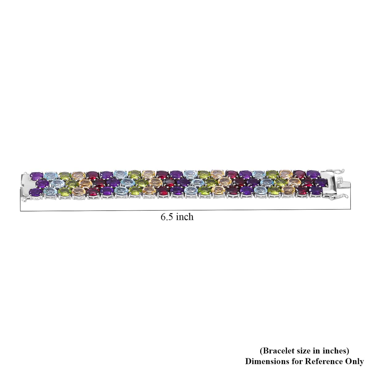 Multi Gemstone 51.40 ctw Multi Row Tennis Bracelet For Women in Platinum Over Sterling Silver, Statement Jewelry For Wedding 6.50 Inches image number 3