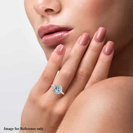 Luxoro 14K White Gold Premium Santa Maria Aquamarine and G-H SI Diamond Halo Ring (Size 10.0) 3.30 Grams 1.40 ctw image number 2