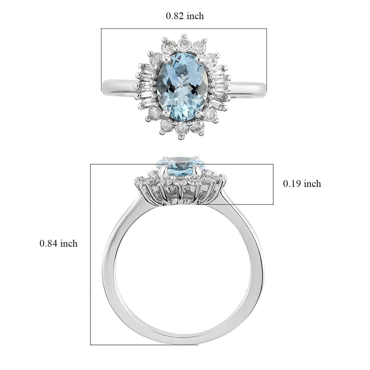 LUXORO 14K White Gold Premium Santa Maria Aquamarine and Diamond G-H SI Halo Ring (Size 10.0) 3.30 Grams 1.40 ctw image number 5