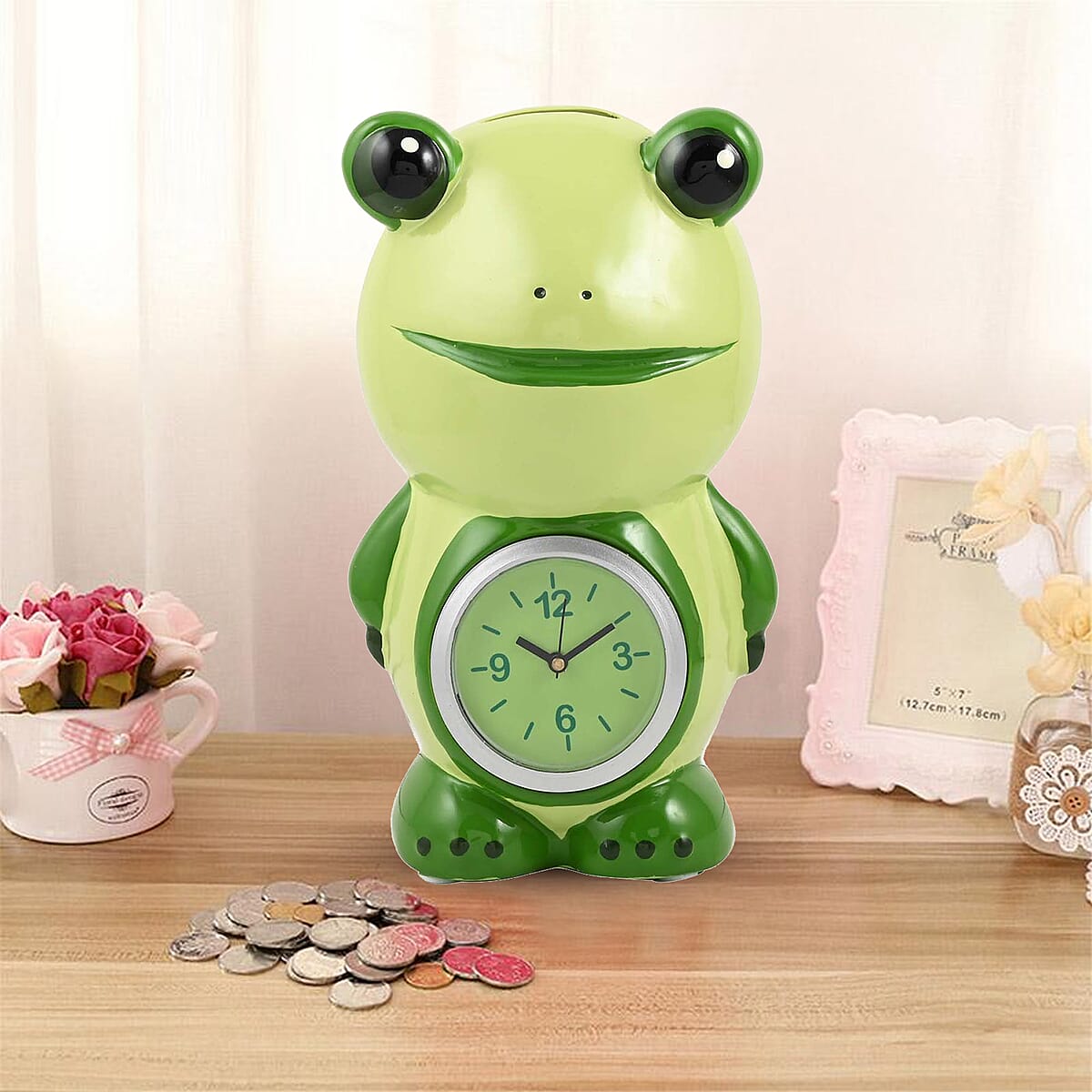 Green Frog Piggy Bank Clock image number 1