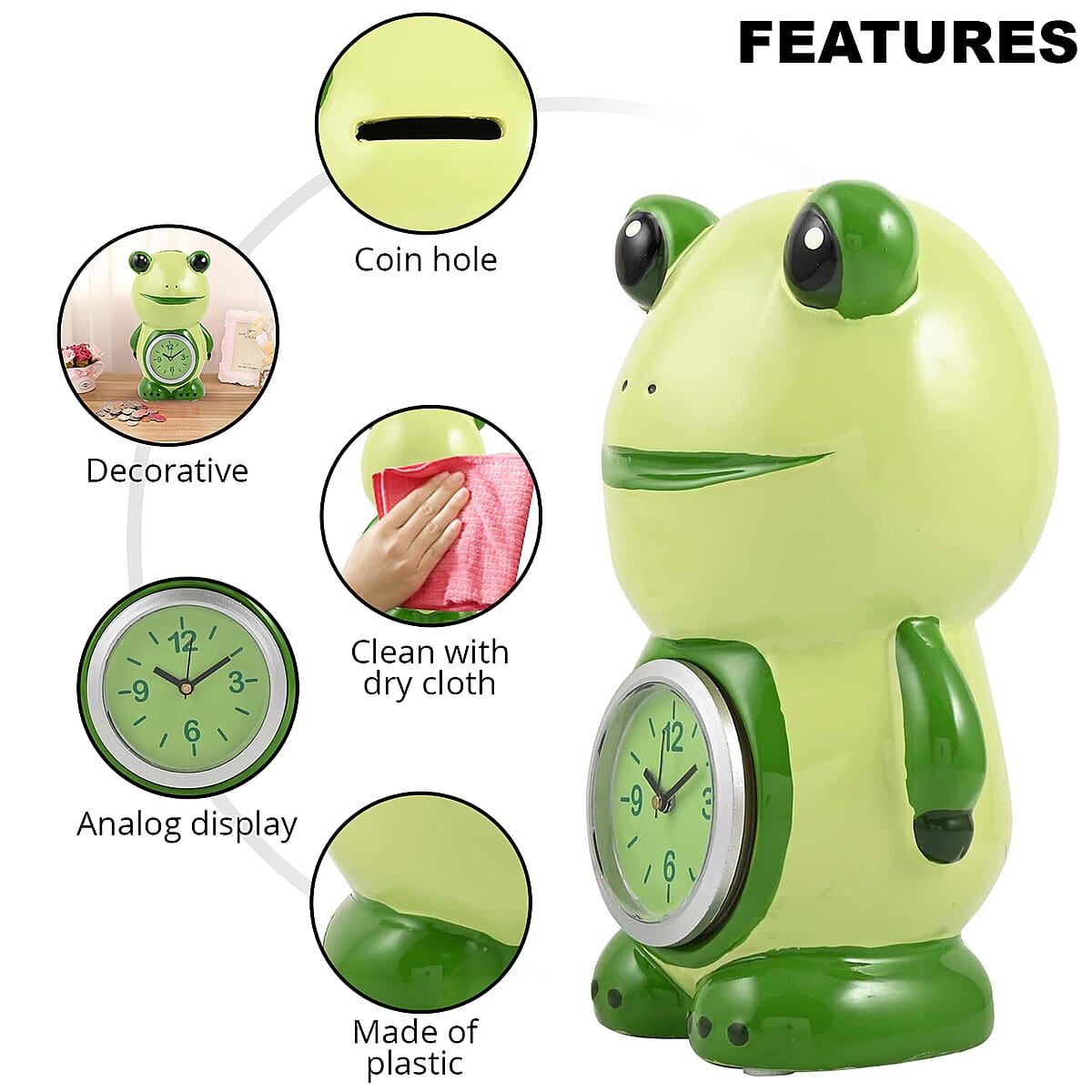 Green Frog Piggy Bank Clock image number 2