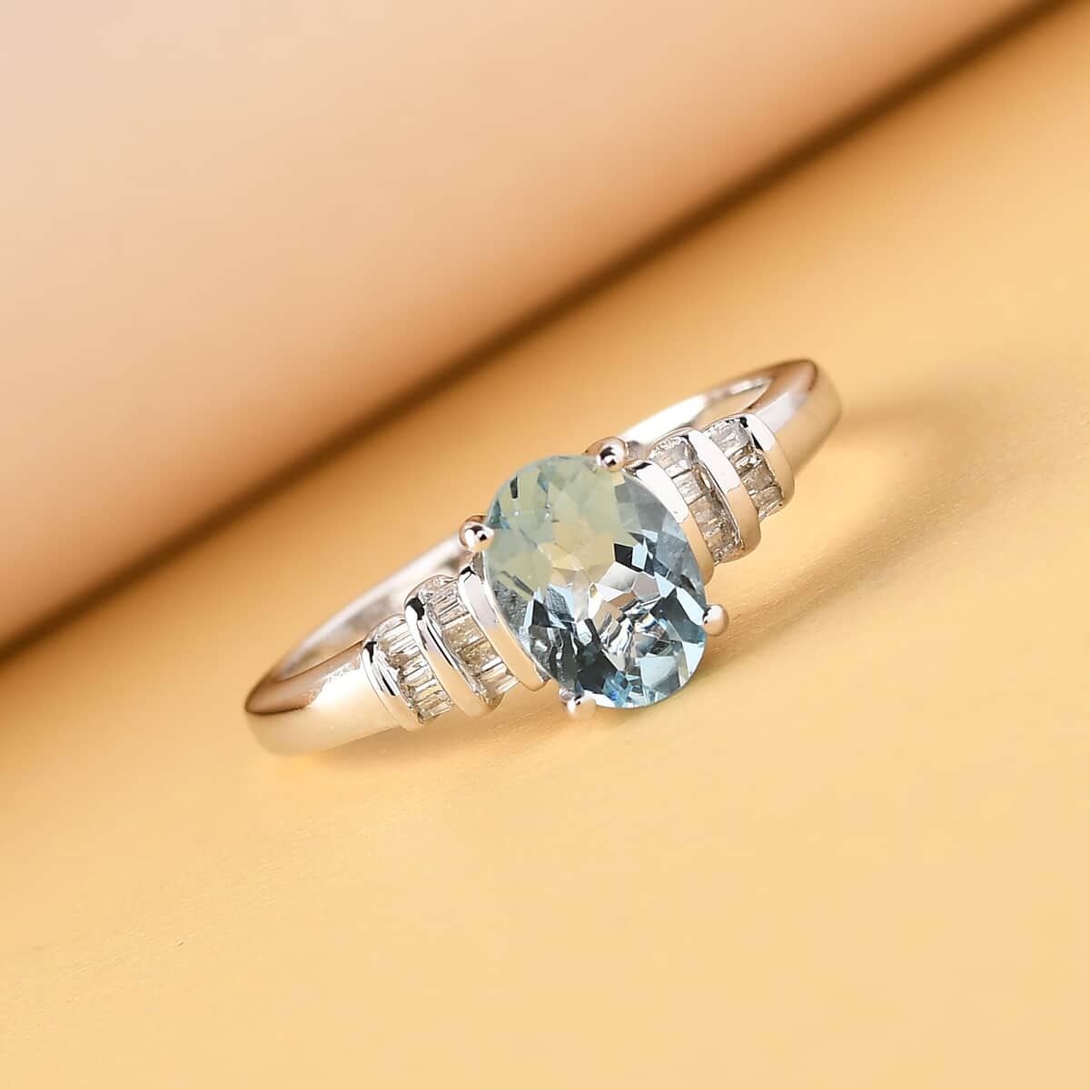 Luxoro 14K White Gold Premium Santa Maria Aquamarine and G-H I3 Diamond Ring (Size 7.0) 2.30 Grams 1.10 ctw image number 1