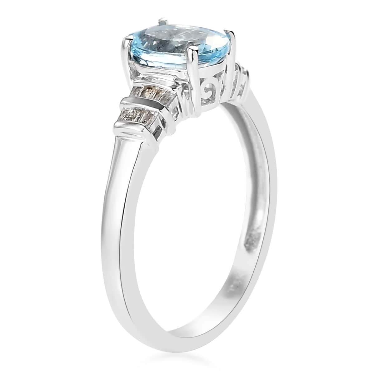 Luxoro 14K White Gold Premium Santa Maria Aquamarine and G-H I3 Diamond Ring (Size 7.0) 2.30 Grams 1.10 ctw image number 3
