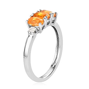 Jalisco Fire Opal and Diamond 3 Stone Ring in Platinum Over Sterling Silver (Size 5.0) 0.50 ctw