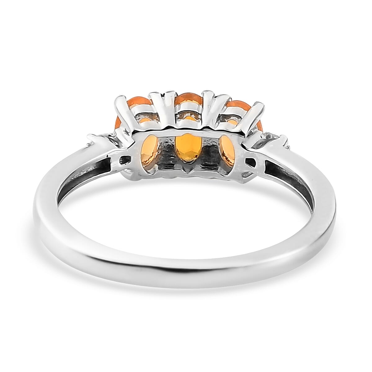 Jalisco Fire Opal and Diamond 3 Stone Ring in Platinum Over Sterling Silver (Size 5.0) 0.50 ctw image number 4
