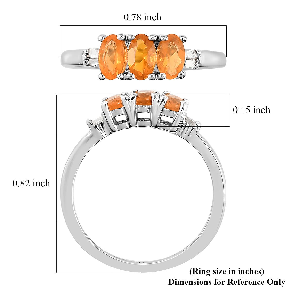 Jalisco Fire Opal and Diamond 3 Stone Ring in Platinum Over Sterling Silver (Size 5.0) 0.50 ctw image number 5