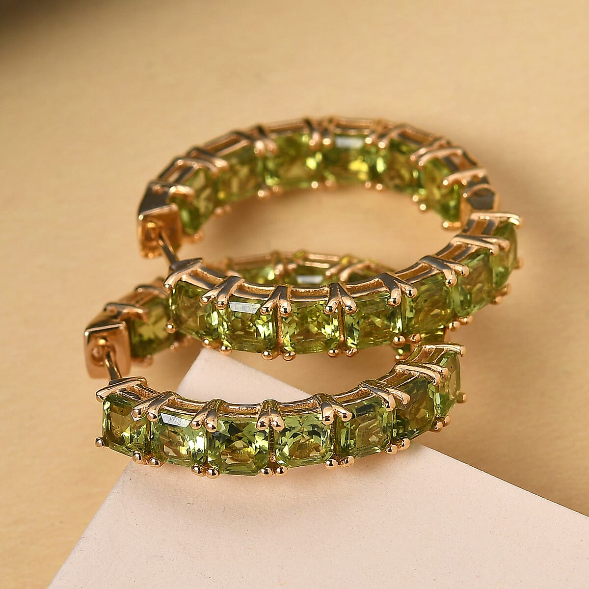 Arizona Peridot Hoop Earrings in Vermeil Yellow Gold Over Sterling Silver 10.15 ctw image number 1