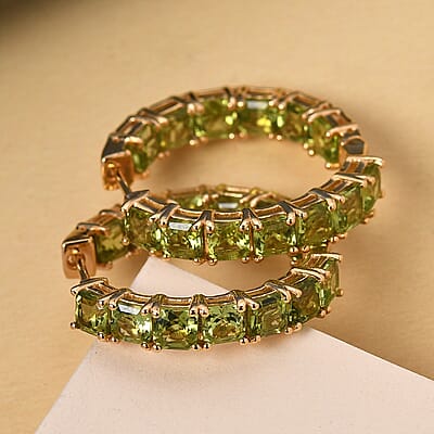 Arizona Peridot Hoop Earrings in Vermeil Yellow Gold Over Sterling Silver 10.15 ctw