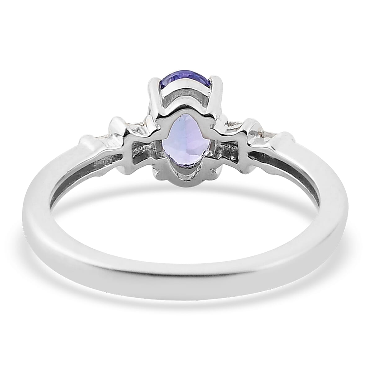 Tanzanite and Diamond Ring in Platinum Over Sterling Silver (Size 5.0) 0.65 ctw