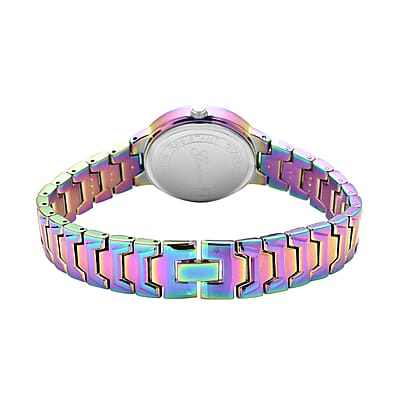 Genoa Simulated Diamond Japanese Movement Bracelet Watch in Silvertone (32mm) (5.50-7.25 Inch) 0.80 ctw