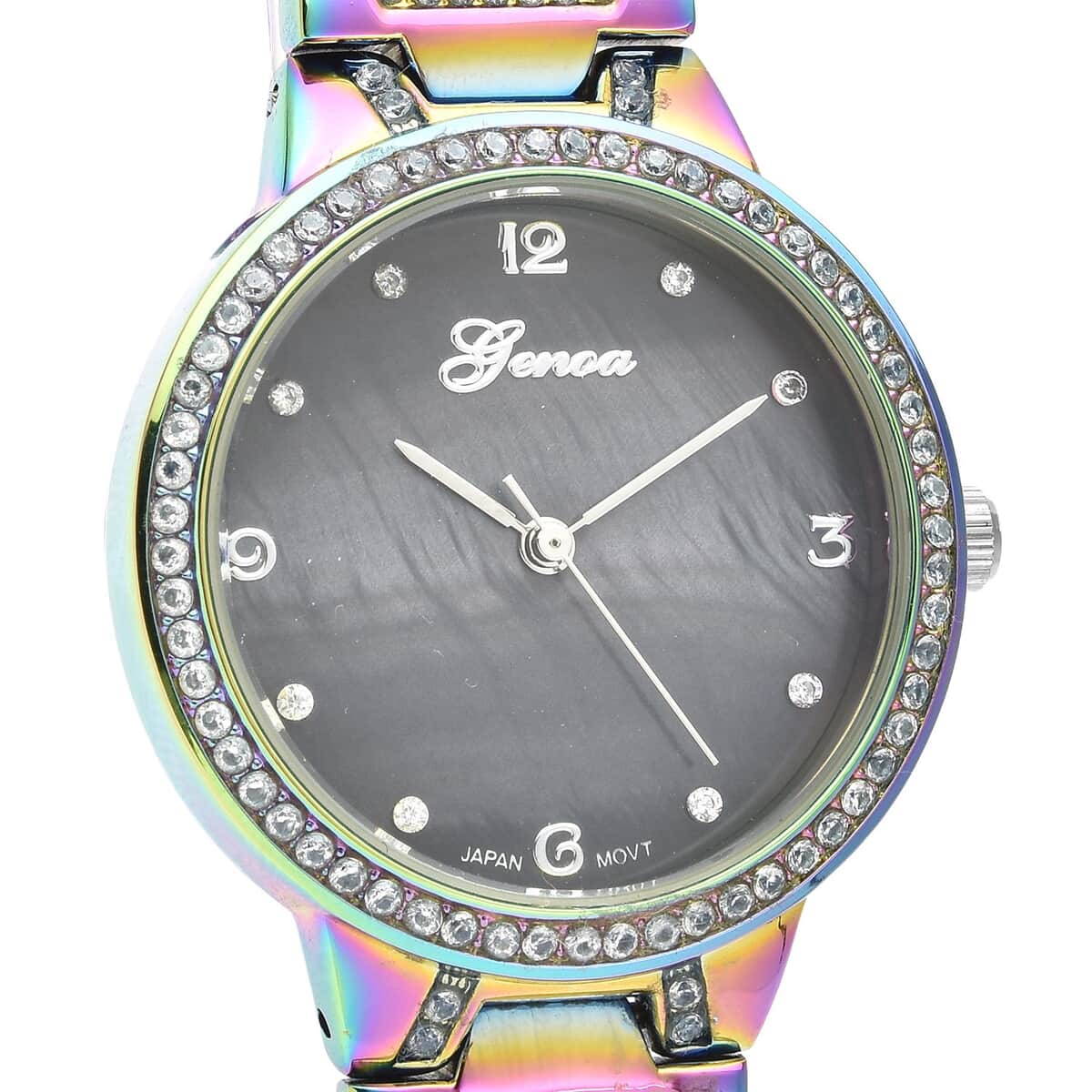 Genoa Simulated Diamond Japanese Movement Bracelet Watch in Silvertone (32mm) (5.50-7.25 Inch) 0.80 ctw image number 2