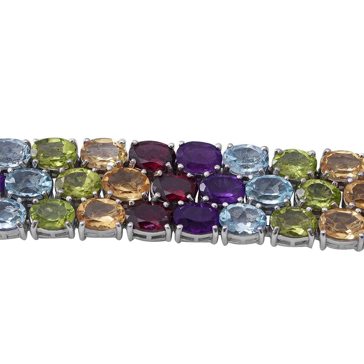 Multi Gemstone 66.75 ctw Multi Row Tennis Bracelet For Women in Platinum Over Sterling Silver, Statement Jewelry For Wedding 8.00 Inches (8.00 In) image number 1
