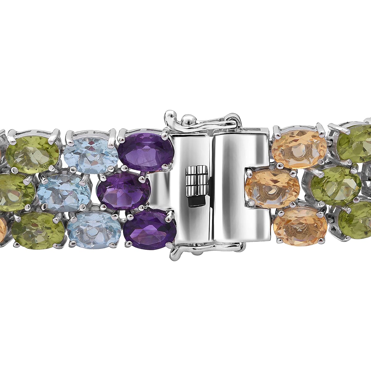 Multi Gemstone 66.75 ctw Multi Row Tennis Bracelet For Women in Platinum Over Sterling Silver, Statement Jewelry For Wedding 8.00 Inches (8.00 In) image number 2