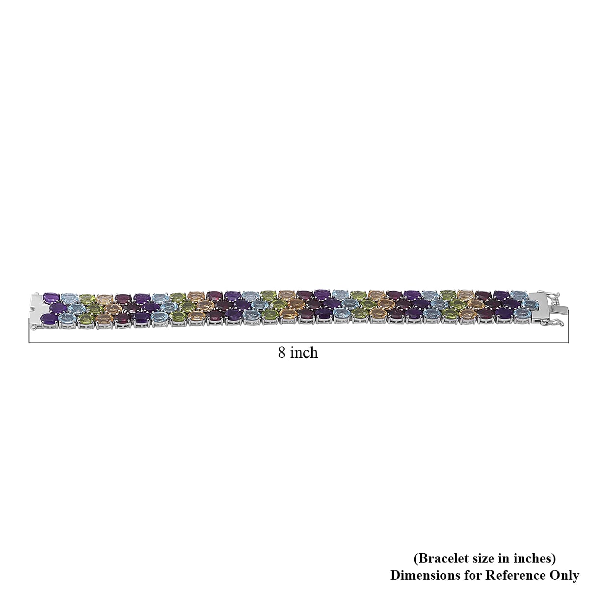 Multi Gemstone 66.75 ctw Multi Row Tennis Bracelet For Women in Platinum Over Sterling Silver, Statement Jewelry For Wedding 8.00 Inches (8.00 In) image number 3
