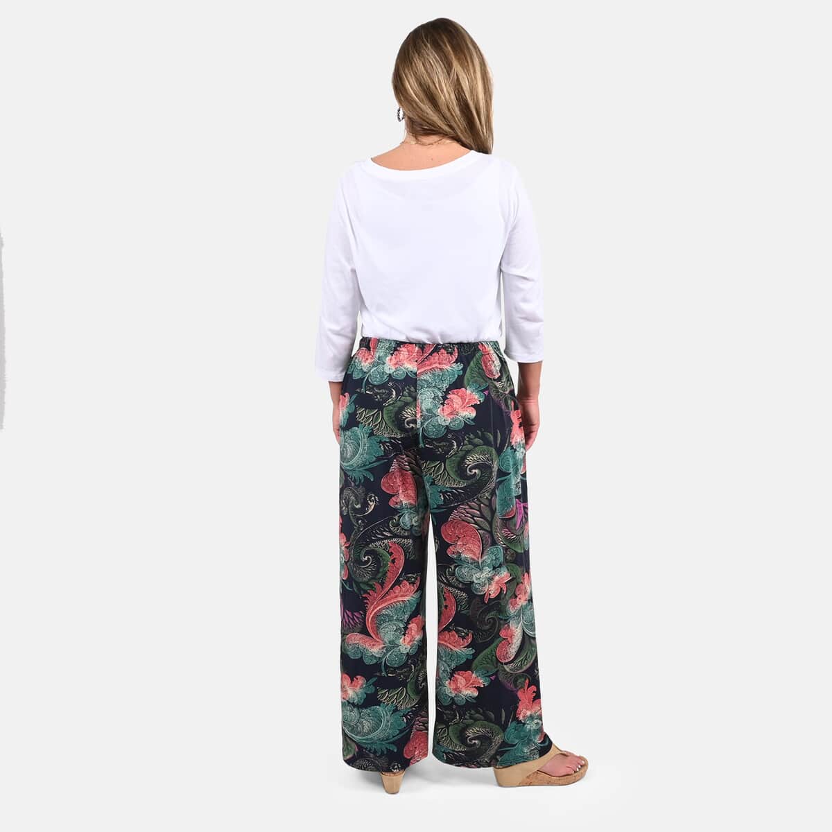 TAMSY Blue Color Red and Green Printed Trousers - One Size Missy image number 1