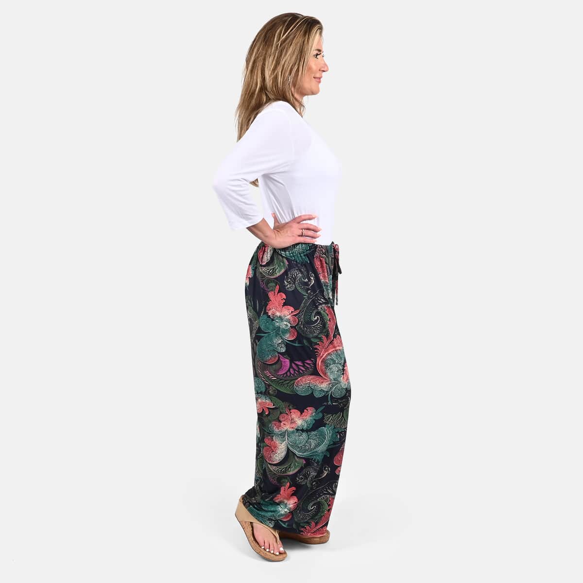TAMSY Blue Color Red and Green Printed Trousers - One Size Missy image number 2