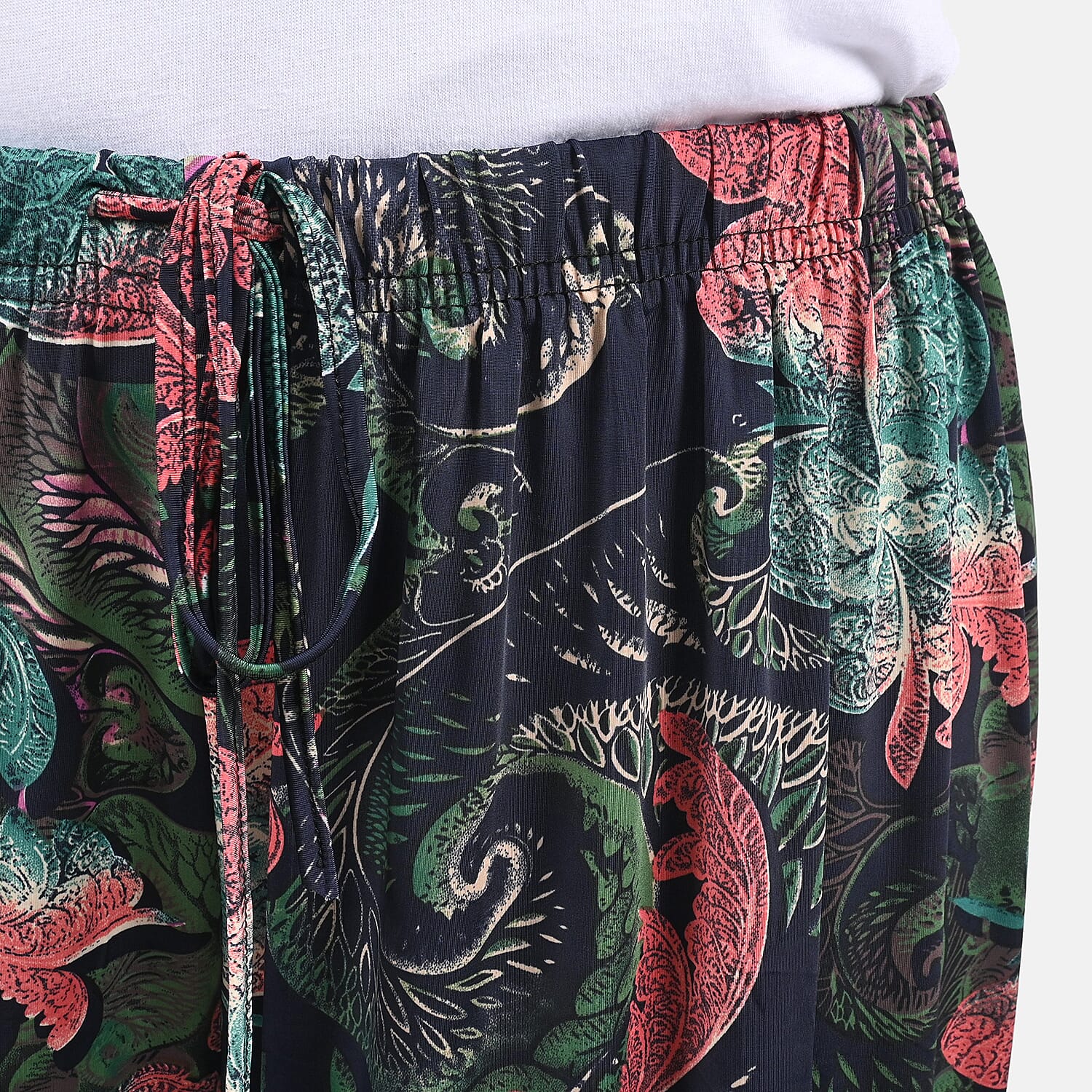 Tamsy Blue with Red and Green Floral Printed Trouser - One Size Fits Most