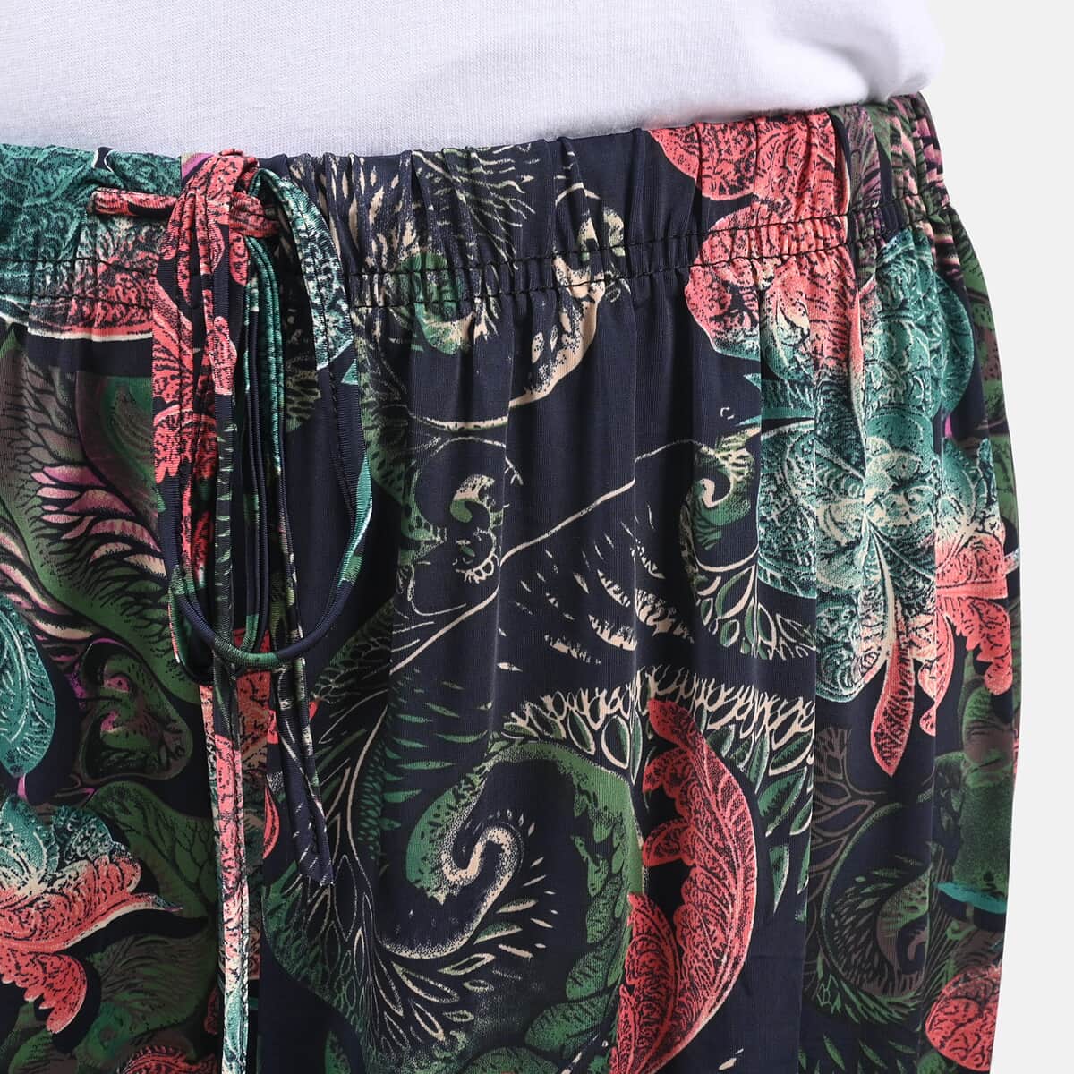 TAMSY Blue Color Red and Green Printed Trousers - One Size Missy image number 3
