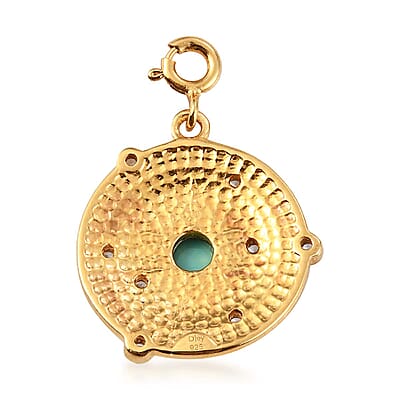 Mexican Turquoise and Natural White Zircon White Enameled Solar System Charm in Vermeil Yellow Gold Over Sterling Silver 0.65 ctw