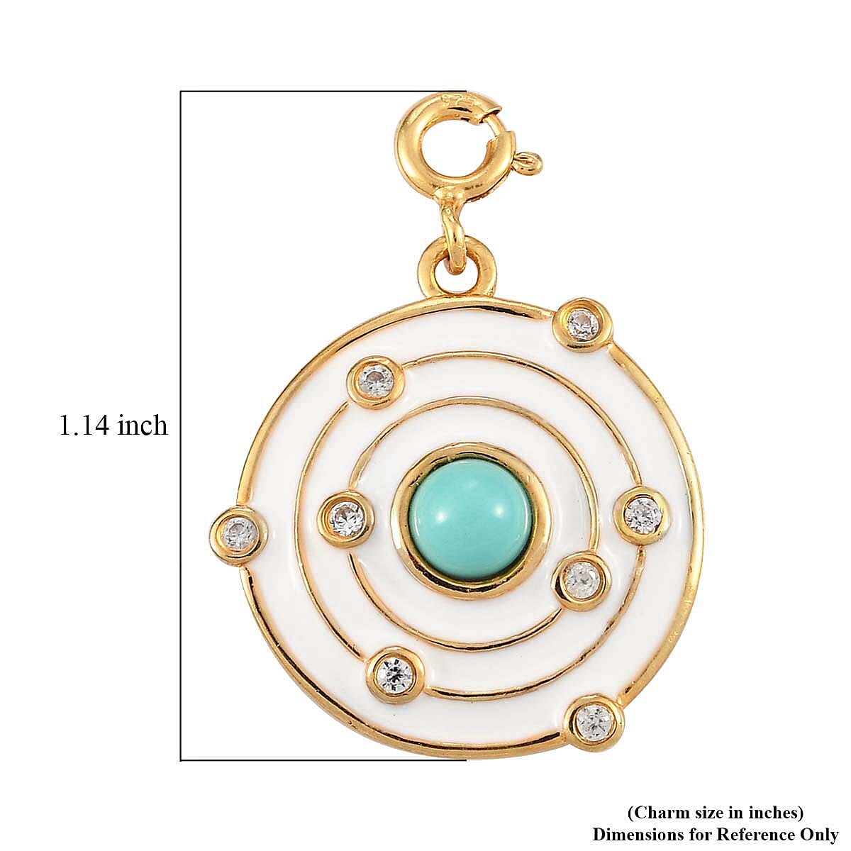 Mexican Turquoise and Natural White Zircon White Enameled Solar System Charm in Vermeil Yellow Gold Over Sterling Silver 0.65 ctw