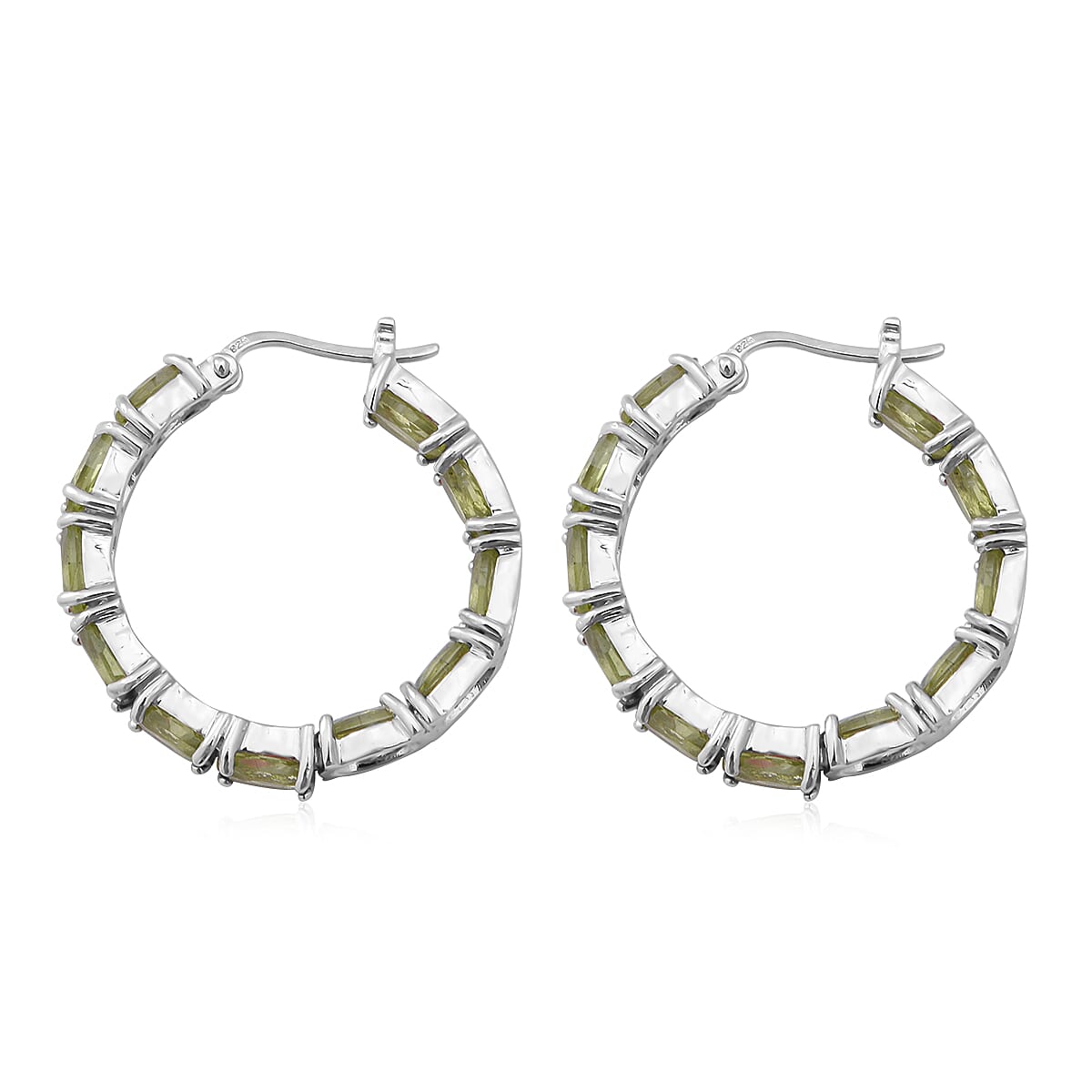 Peridot Hoop Earrings in Platinum Over Sterling Silver 10.50 ctw image number 2