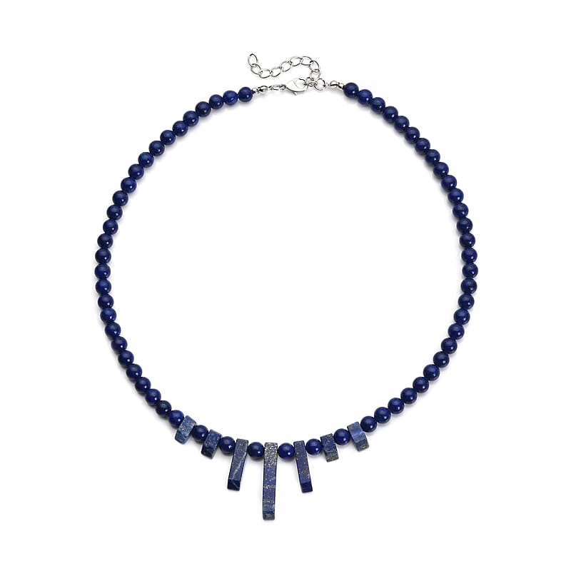 Lapis Lazuli Necklace 18-20 Inches in Silvertone 160.00 ctw