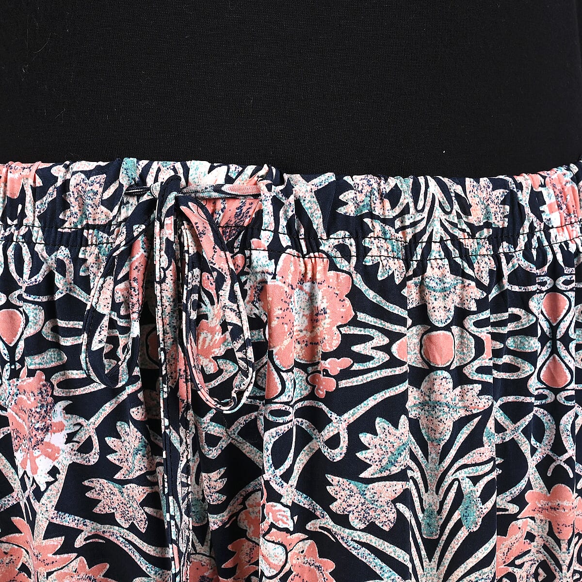 Tamsy Navy Color Pink Printed Trousers - One Size Curve image number 3