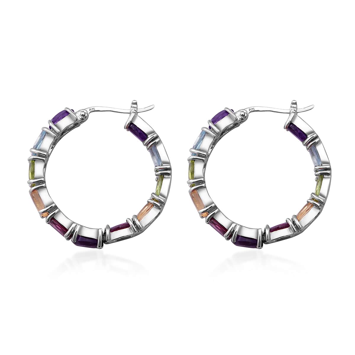 Multi Gemstone Hoop Earrings in Platinum Over Sterling Silver 10.65 ctw image number 2