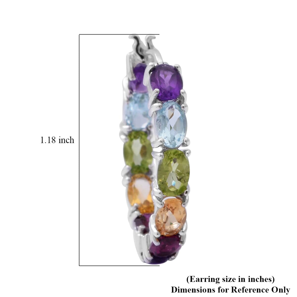 Multi Gemstone Hoop Earrings in Platinum Over Sterling Silver 10.65 ctw image number 3