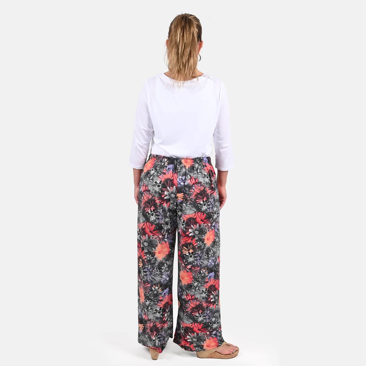 Tamsy Black with Orange Floral Printed Trouser - One Size Fits Most image number 1