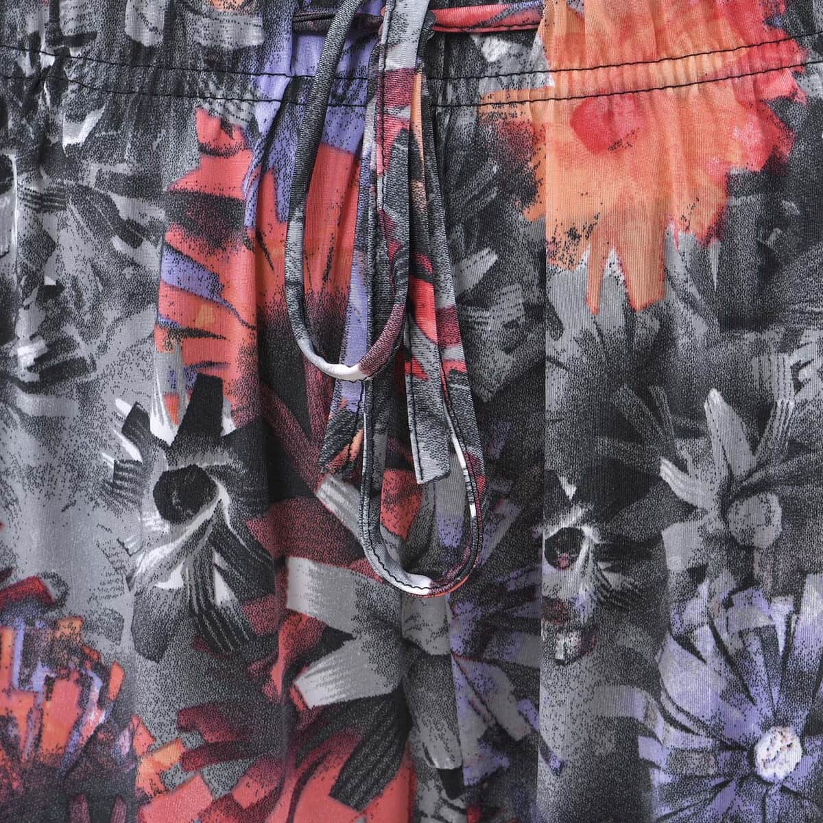 Tamsy Black with Orange Floral Printed Trouser - One Size Fits Most image number 4