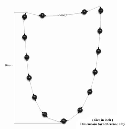 Shungite and Natural Thai Black Spinel Station Beaded Necklace 30 Inches in Rhodium Over Sterling Silver 135.00 ctw image number 5