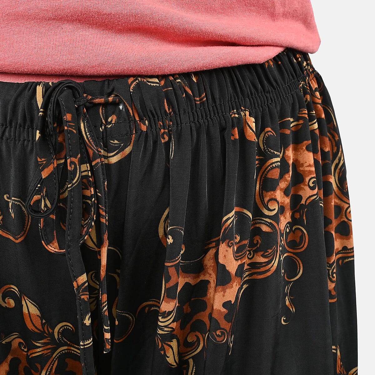 Tamsy Black and Yellow Leopard Pattern Trousers - One Size Curve image number 4