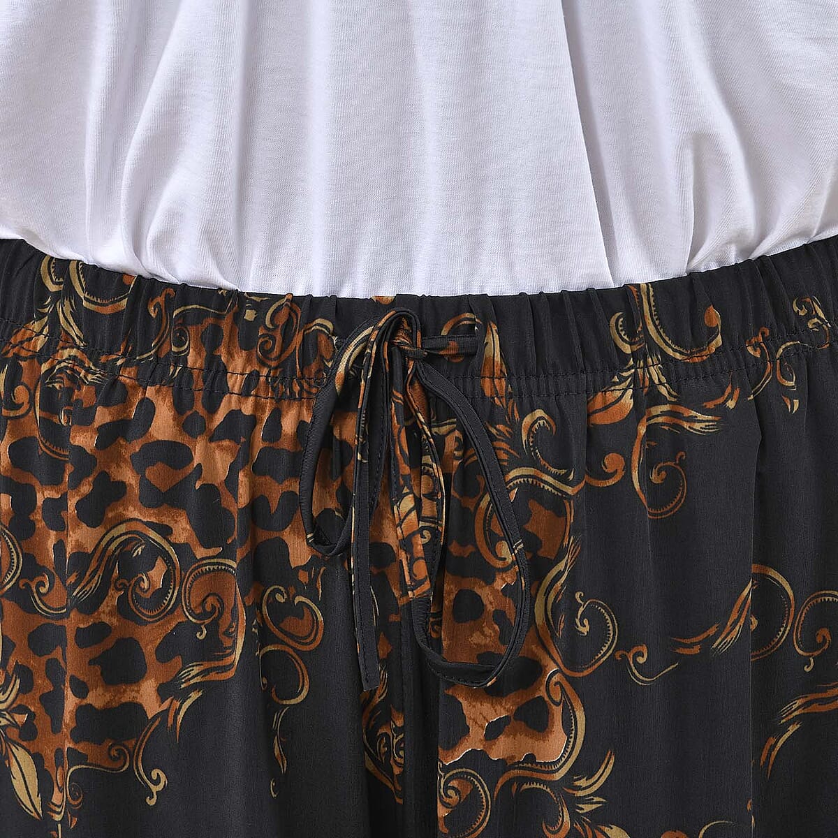 Tamsy Black and Yellow Leopard Pattern Trousers - One Size Curve image number 5