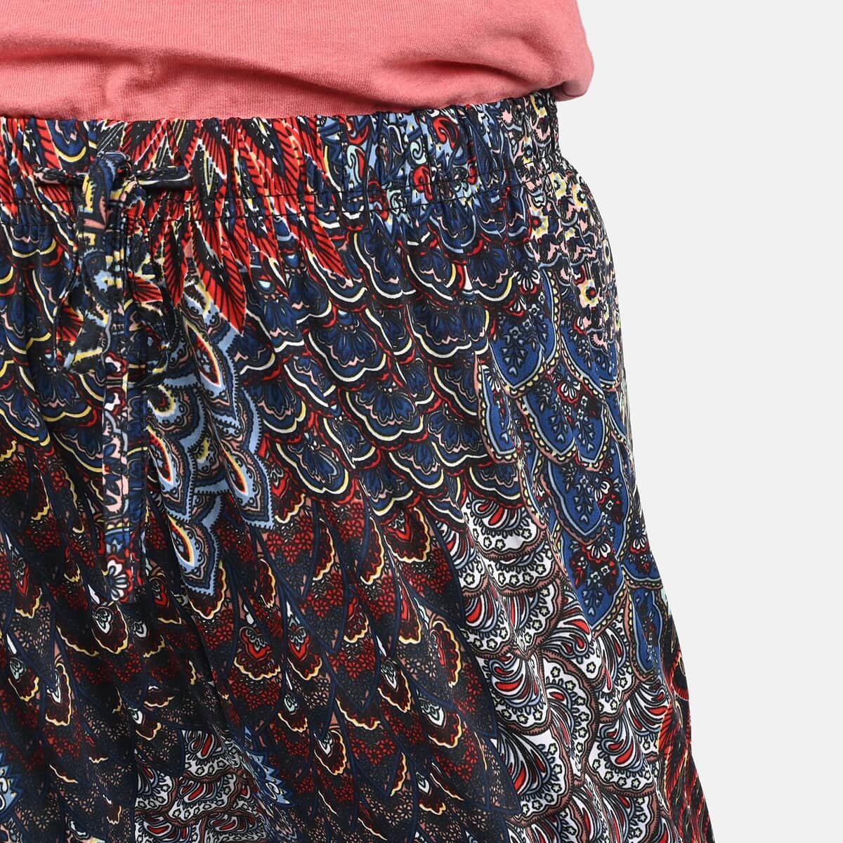 Tamsy Blue and Orange Abstract Bohemian Pattern Trousers - One Size Missy image number 4