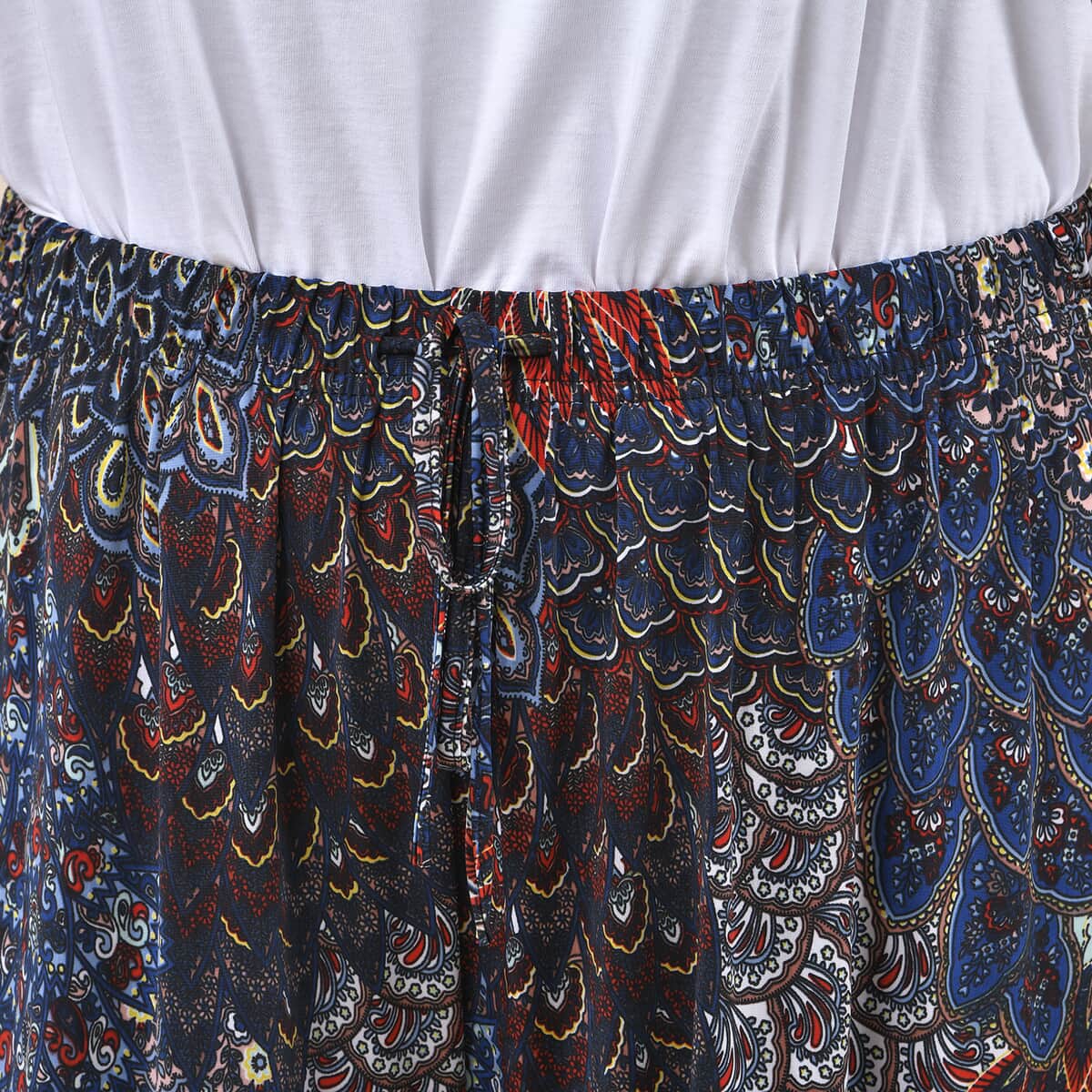 Tamsy Blue and Orange Abstract Bohemian Pattern Trousers - One Size Missy image number 5