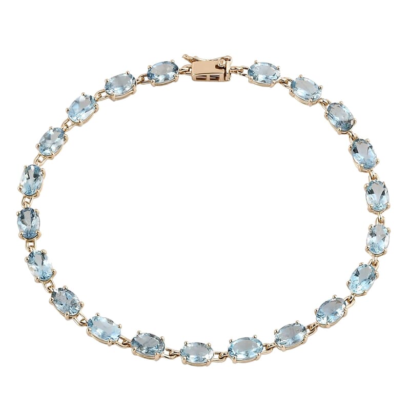 Luxoro 14K Yellow Gold AAA Santa Maria Aquamarine Tennis Bracelet (7.25 In) 8.00 ctw
