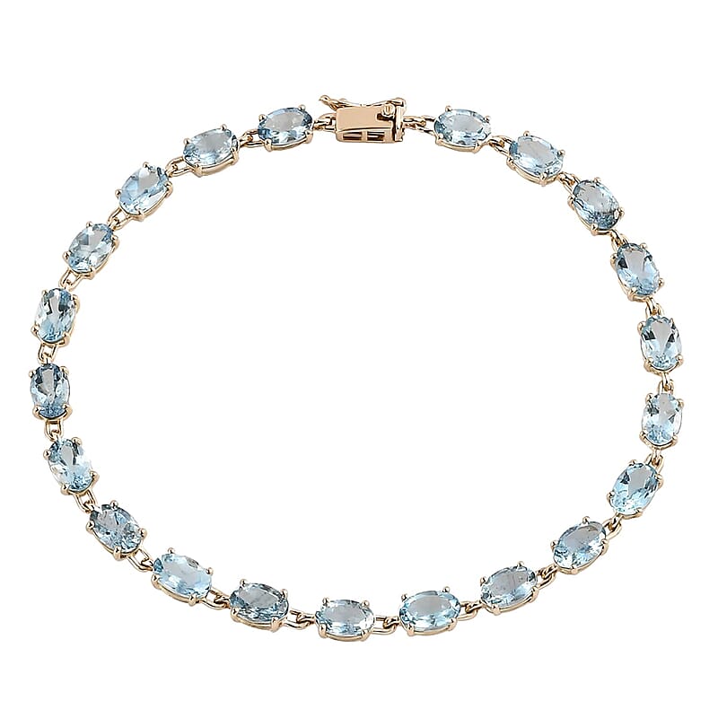 Luxoro 14K Yellow Gold AAA Santa Maria Aquamarine Tennis Bracelet (7.25 In) 8.00 ctw