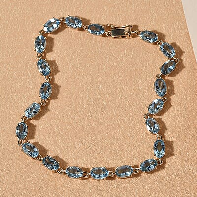 Luxoro 14K Yellow Gold AAA Santa Maria Aquamarine Tennis Bracelet (7.25 In) 8.00 ctw