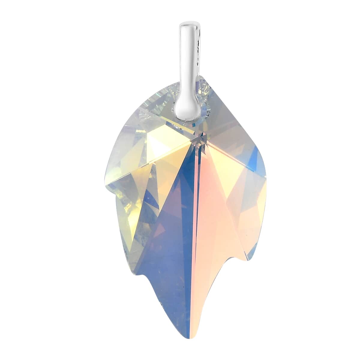 Aurora Borealis Crystal Leaf Pendant in Sterling Silver image number 0