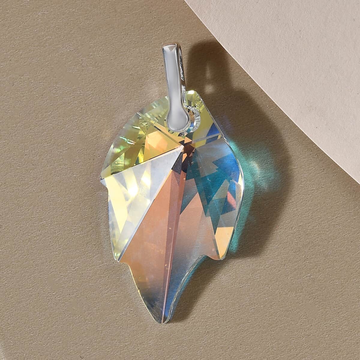 Aurora Borealis Crystal Leaf Pendant in Sterling Silver image number 1