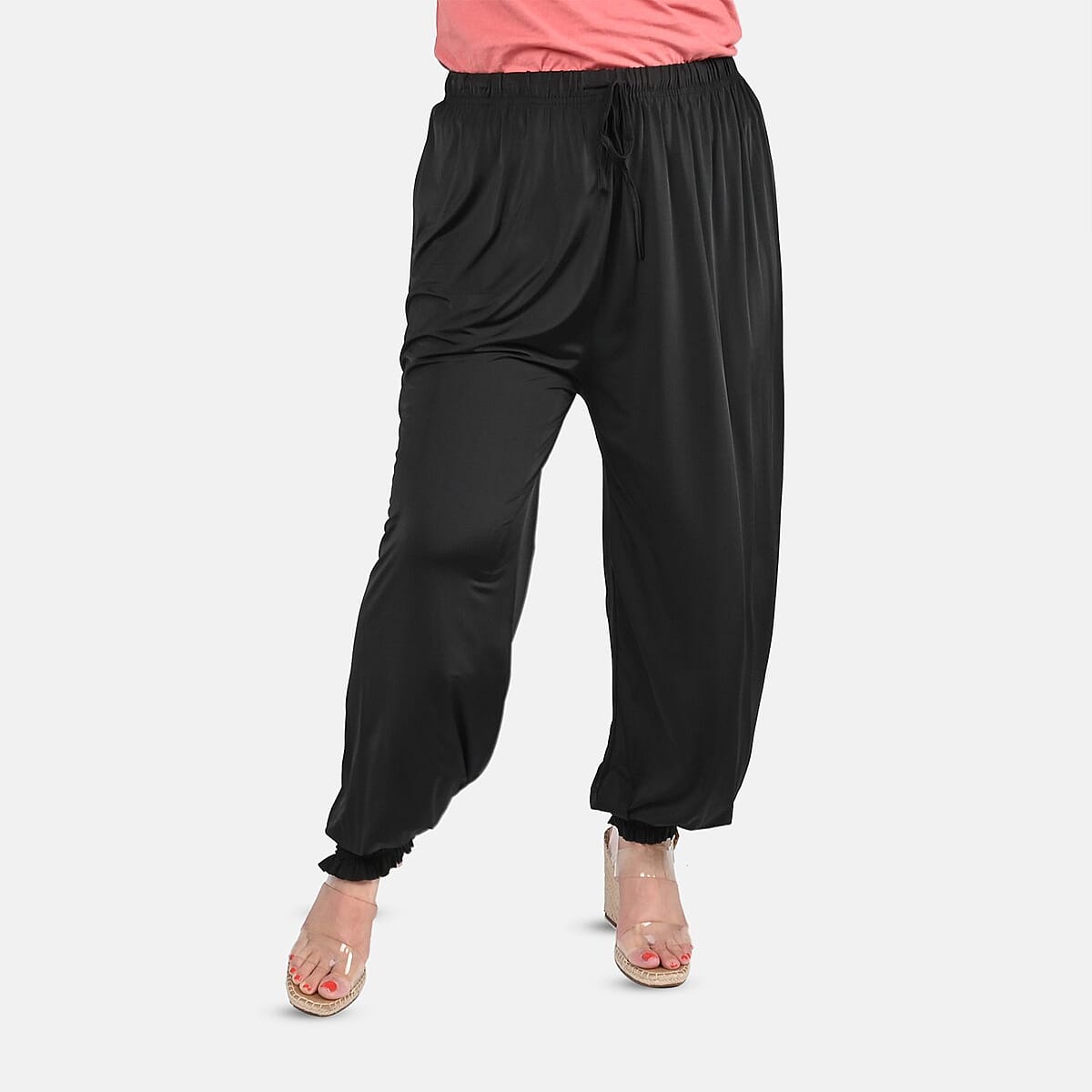 TAMSY Black Solid Trousers - One Size Missy image number 3