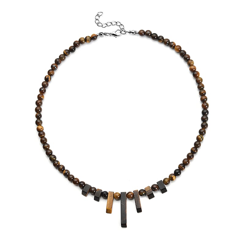 Tiger's Eye 162.00 ctw Necklace in Silvertone 18-20 Inches