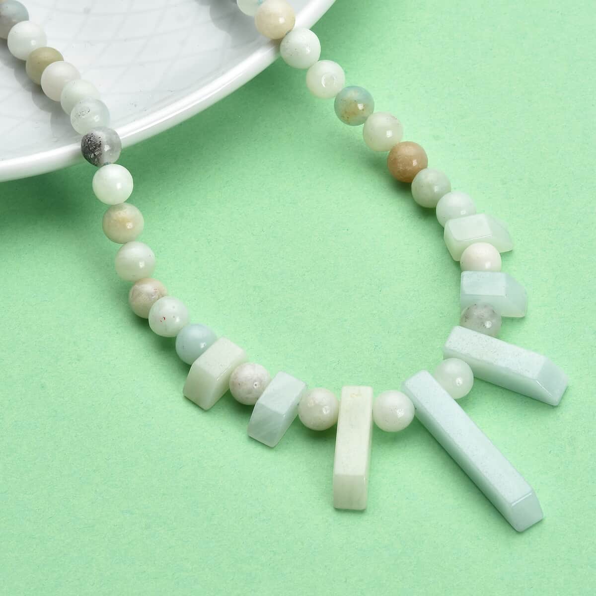 Multi Color Amazonite Necklace 18-20 Inches in Silvertone 157.00 ctw image number 1