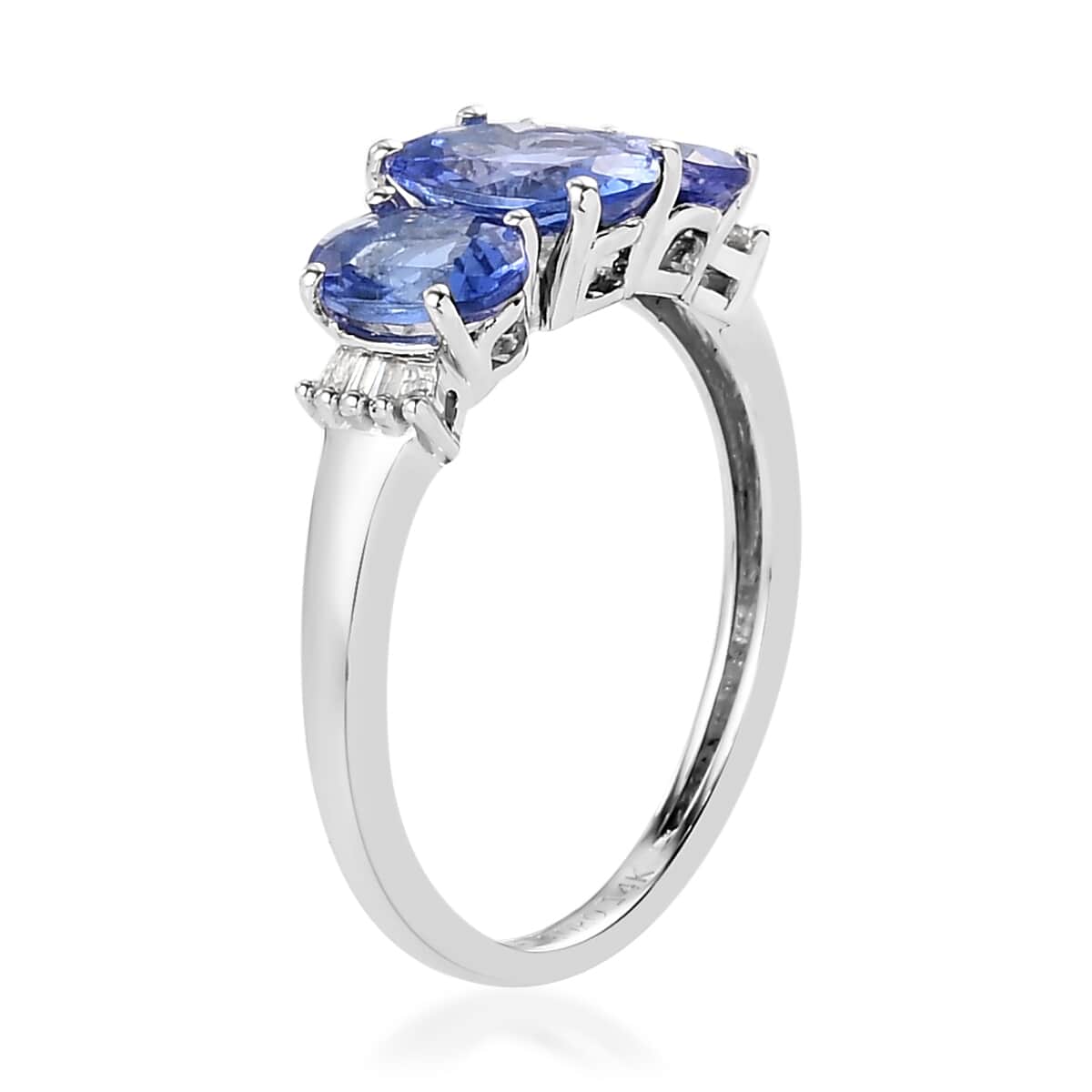 Luxoro 14K White Gold AAA Tanzanite and G-H I3 Diamond 3 Stone Ring (Size 9.0) 1.90 ctw image number 3