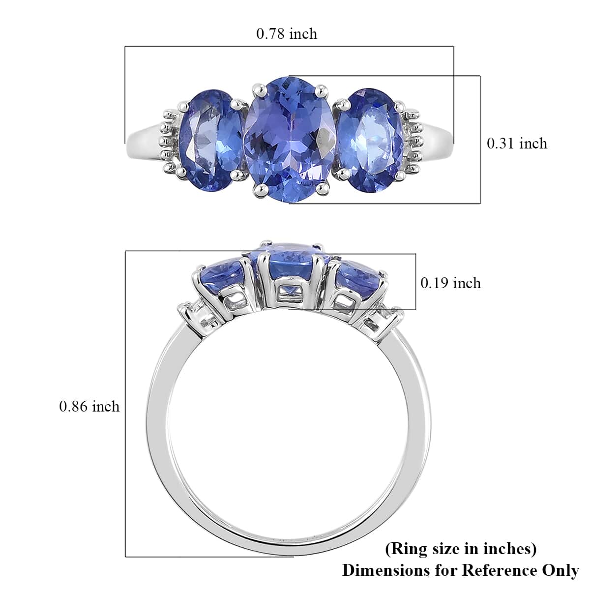 Luxoro 14K White Gold AAA Tanzanite and G-H I3 Diamond 3 Stone Ring (Size 9.0) 1.90 ctw image number 5