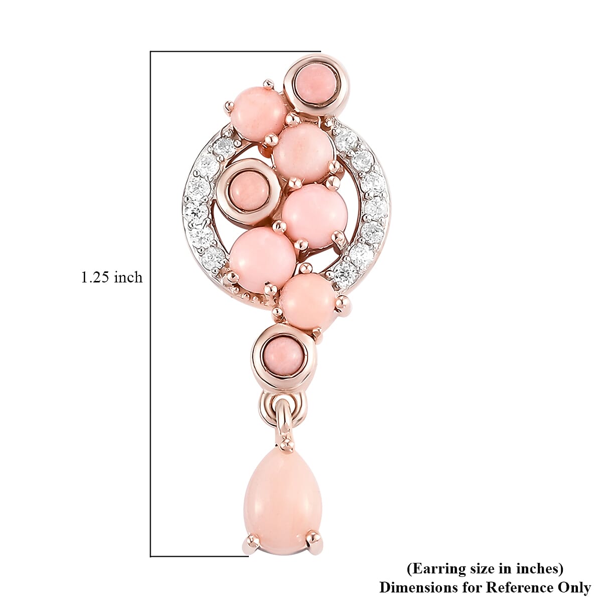 AMERICAN Oregon Peach Opal and Natural White Zircon Dangling Earrings in Vermeil Rose Gold Over Sterling Silver 3.60 ctw image number 4