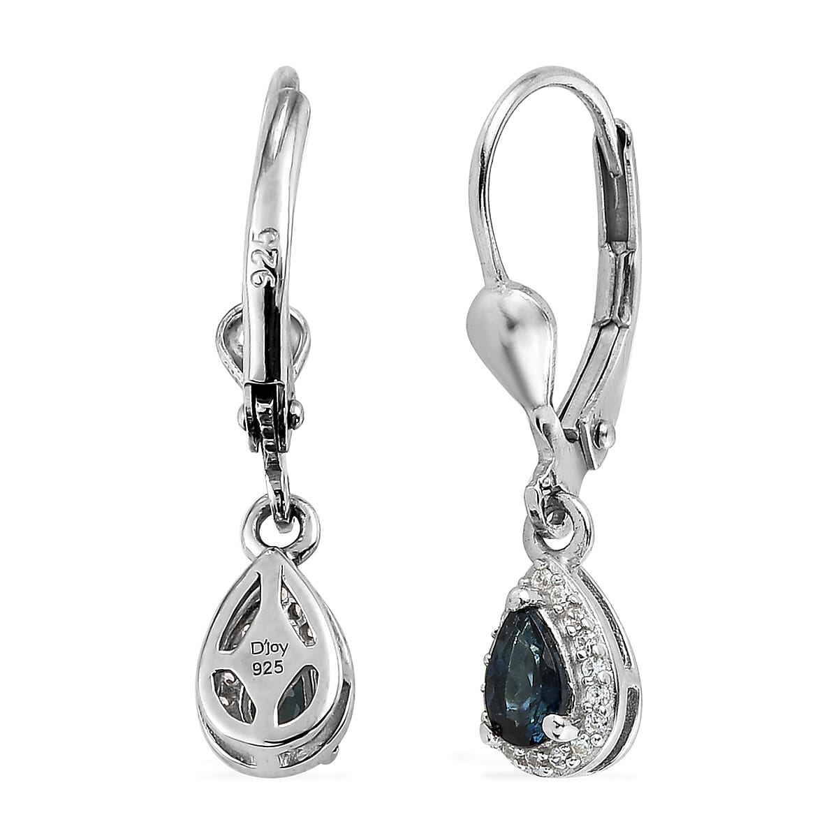 Premium Monte Belo Indicolite and Natural White Zircon Drop Earrings in Platinum Over Sterling Silver 0.60 ctw image number 3